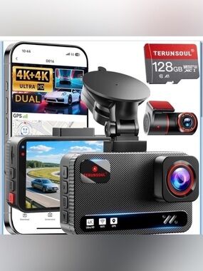 Terunsoul Dash 4K Cam Front and Rear 128GB Card Included, 5.8 GHz WiFi Dash D016